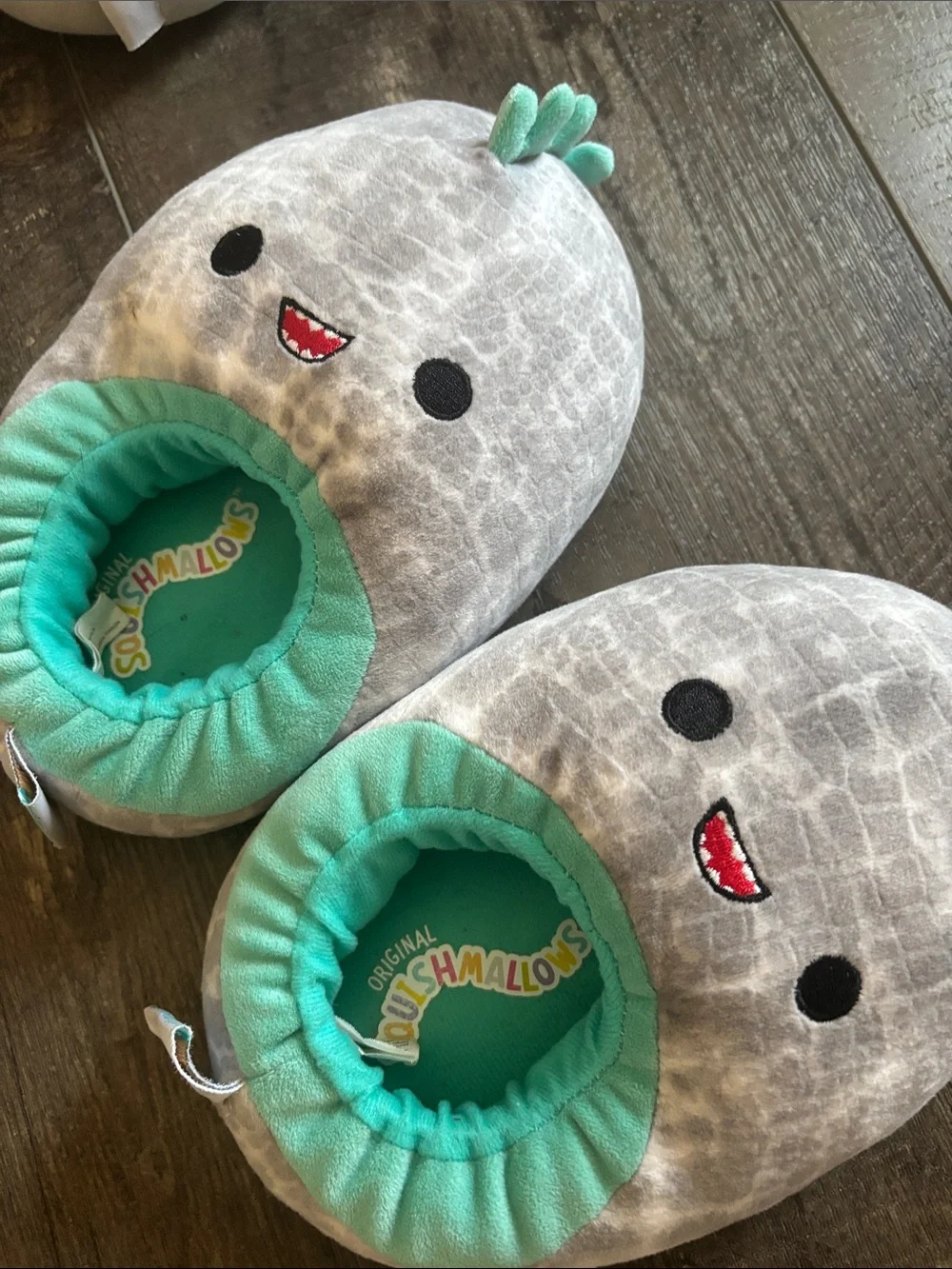 2 pairs Squishmallows Gray Koala and Gray Teal Narwhal Plush Slippers size 13-1